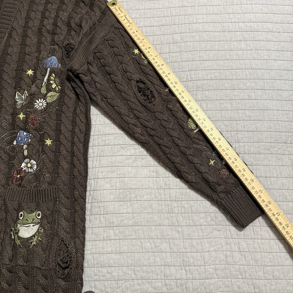 Thorn & Fable Mushroom & Frog Cable Knit Cardigan Size Large - Picture 5 of 7